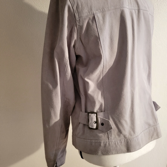 Denim & Co Suede Gray Leather Jacket SML - Picture 3 of 5